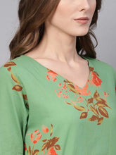 Women Regular Wear Cotton Fabric Printed Sea Green Color Simple Kurti